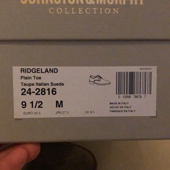 Johnston &Murphy Rideland Plain Toe Taupe Italian Surde - Picture 5 of 5